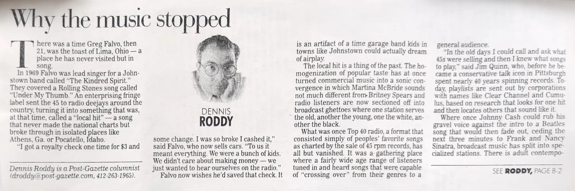 Post-Gazette column: 'Why the music stopped'